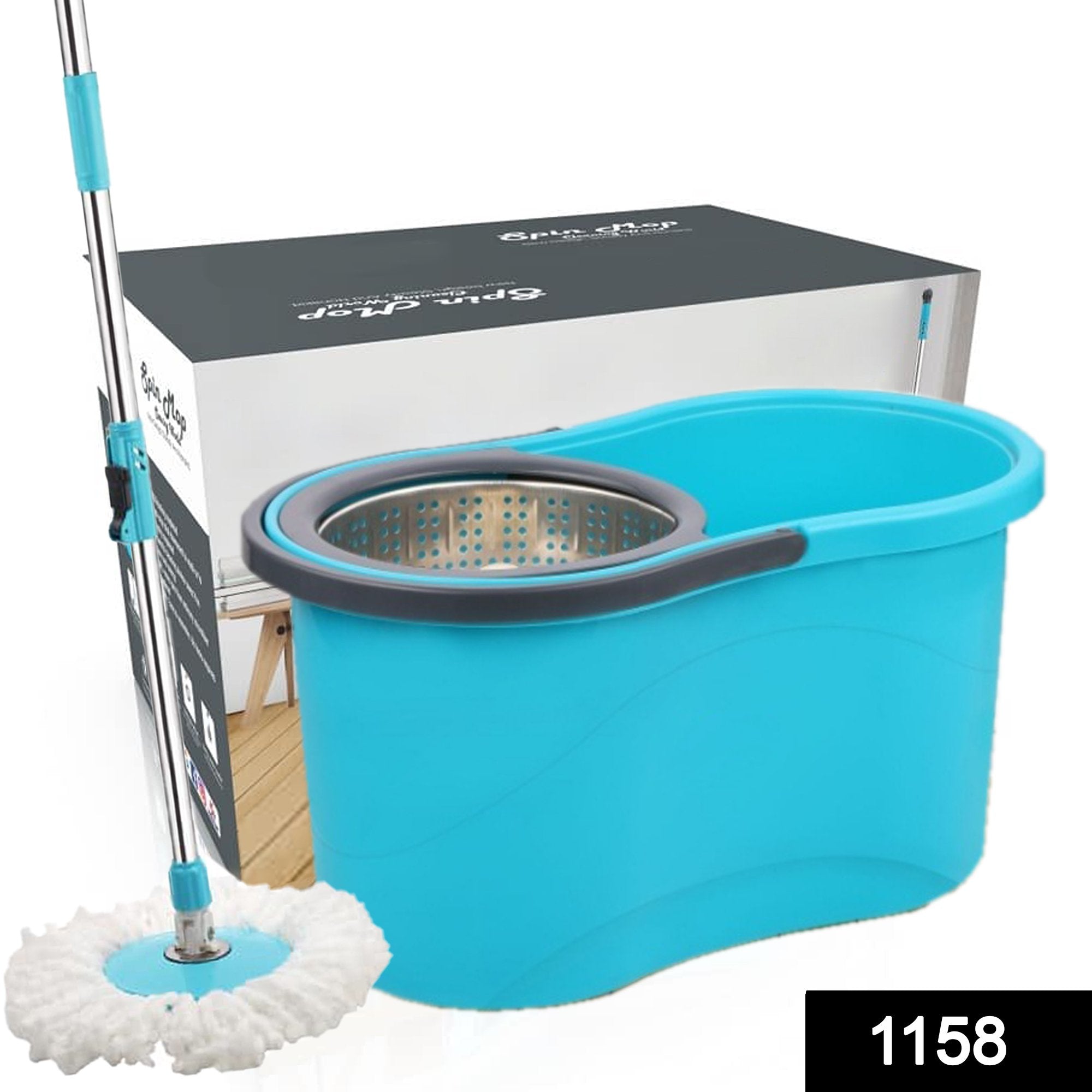 1158 Heavy Duty Microfiber Spin Mop with Plastic Bucket (Multicolour) - SkyShopy 1158 Heavy Duty Microfiber Spin Mop with Plastic Bucket (Multicolour) - SkyShopy